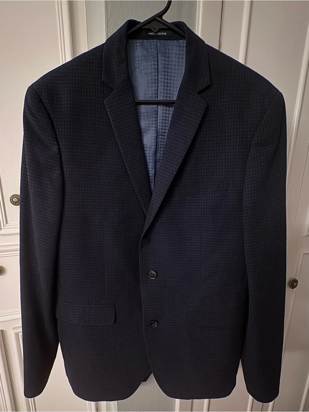 Men’s Bar III 40R Slim Fit Navy Micro Check 2-Button Sport Coat Blazer Lined